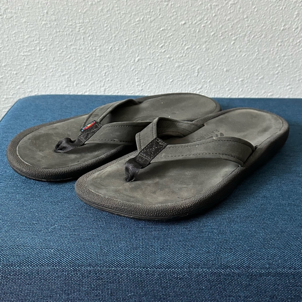 Rainbow black leather navigator flip flop sandals sz 13 - Picture 2 of 3